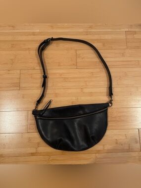 ABLE Handmade in Ethiopia Black Leather Crescent Crossbody Bag Purse